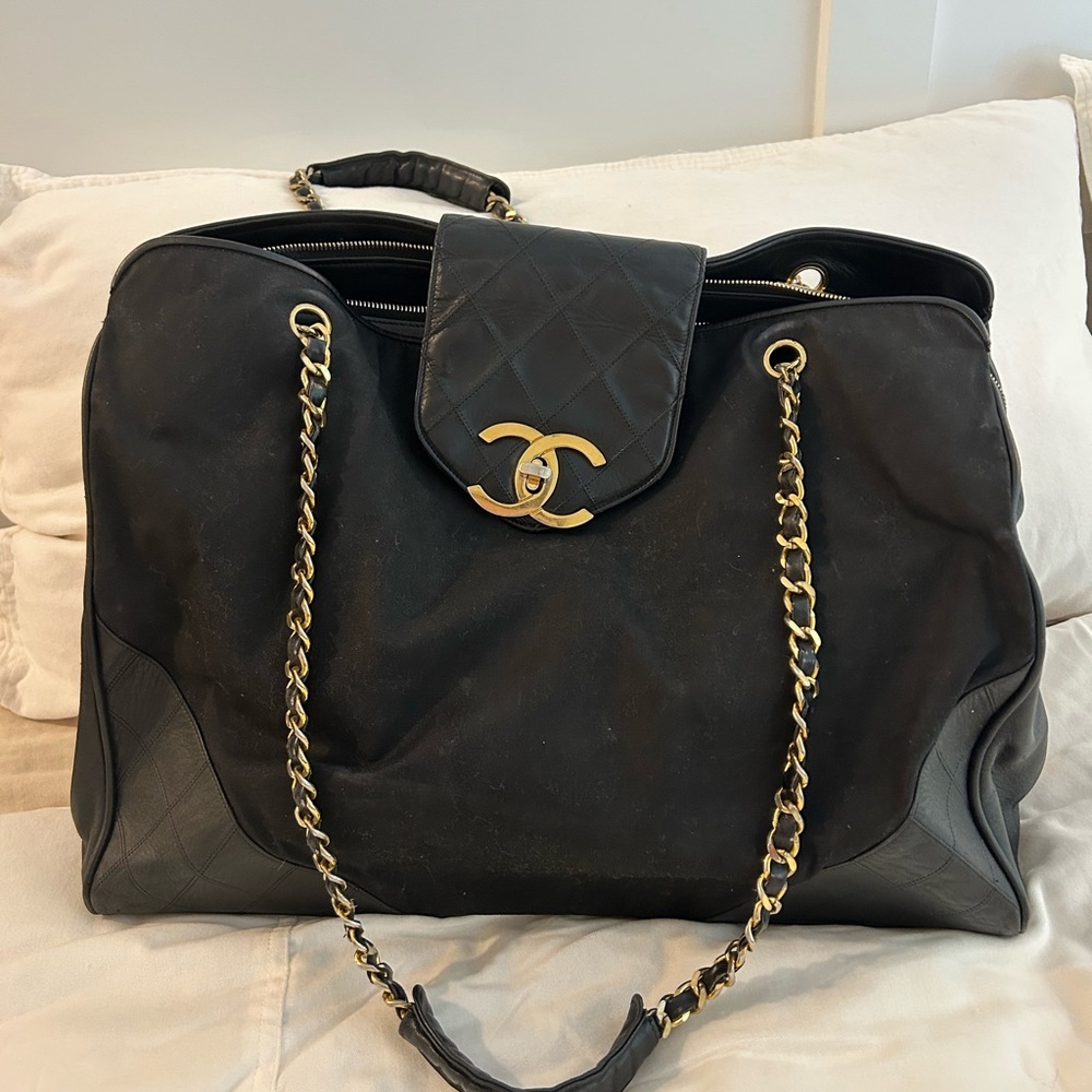 Chanel Black Tote with Gold Chain